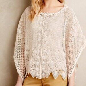 Sparrow Anthropologie Women's Crochet Poncho Top Cream Sz: XS/S BOHO COTTAGECORE